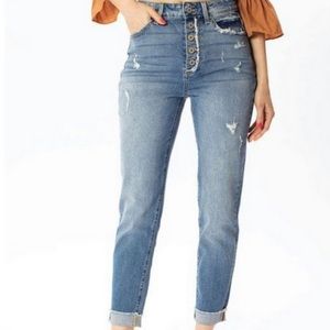 KanCan High Rise Cuffed Mom Jeans, 27